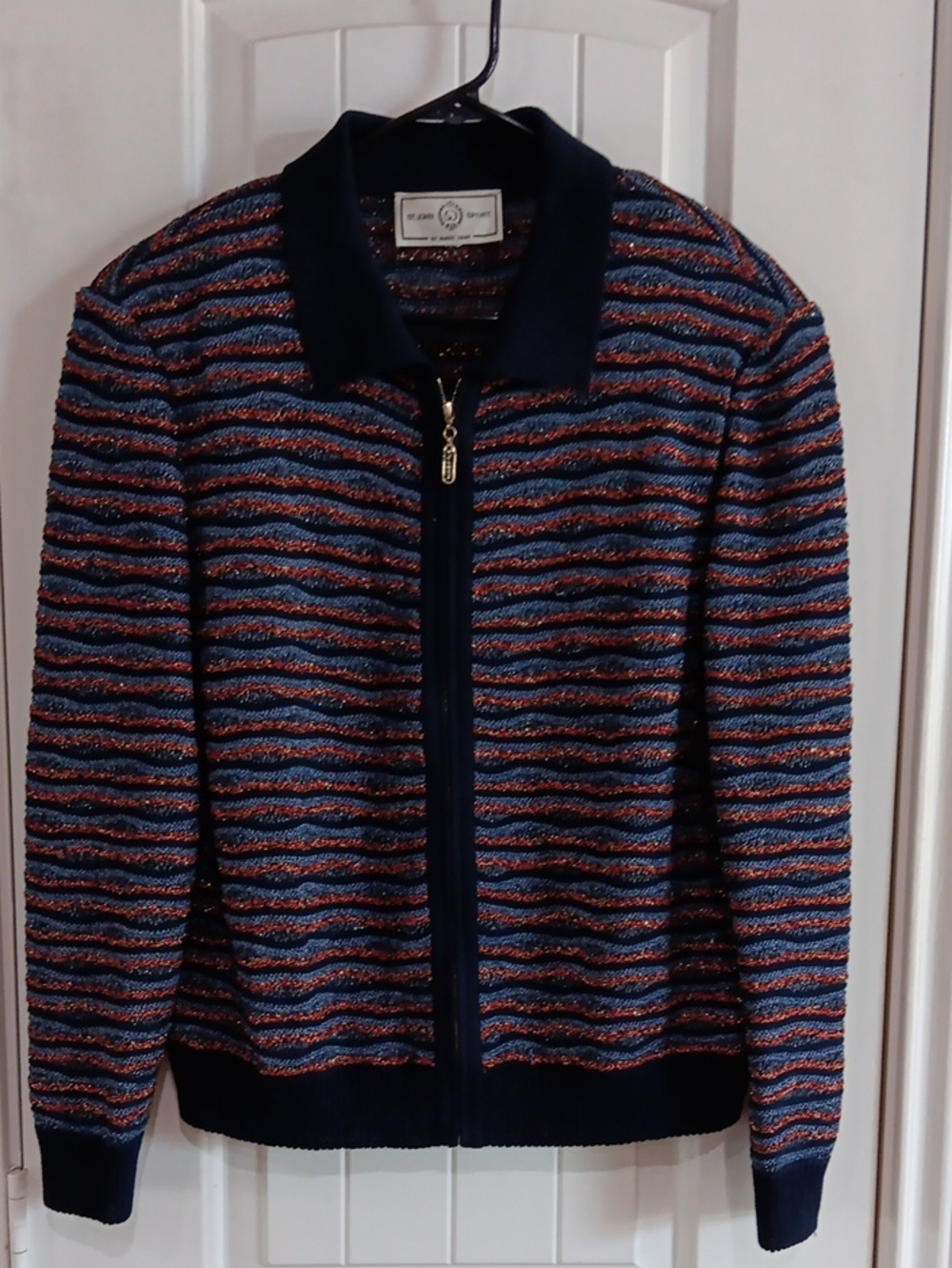 Vtg St. John Sport Metallic Shimmer Knit Zip Jacket Size M